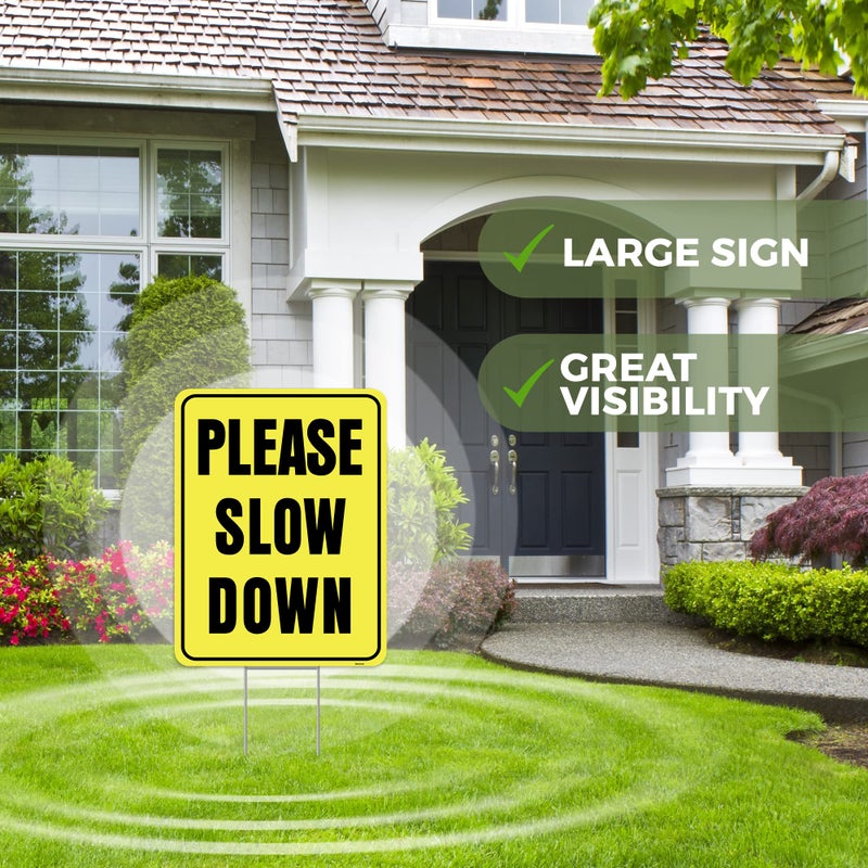 Venicor 2PC Please Slow Down Signs with Stake, 13"x17" - Double Sided Signs - Corrugated Plastic - Kids Children At Play Safety Sign for Street - Image 4